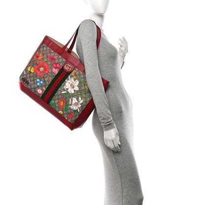 Gucci GG Supreme Monogram Flora Web Large Ophidia Tote Red 2 of 13
