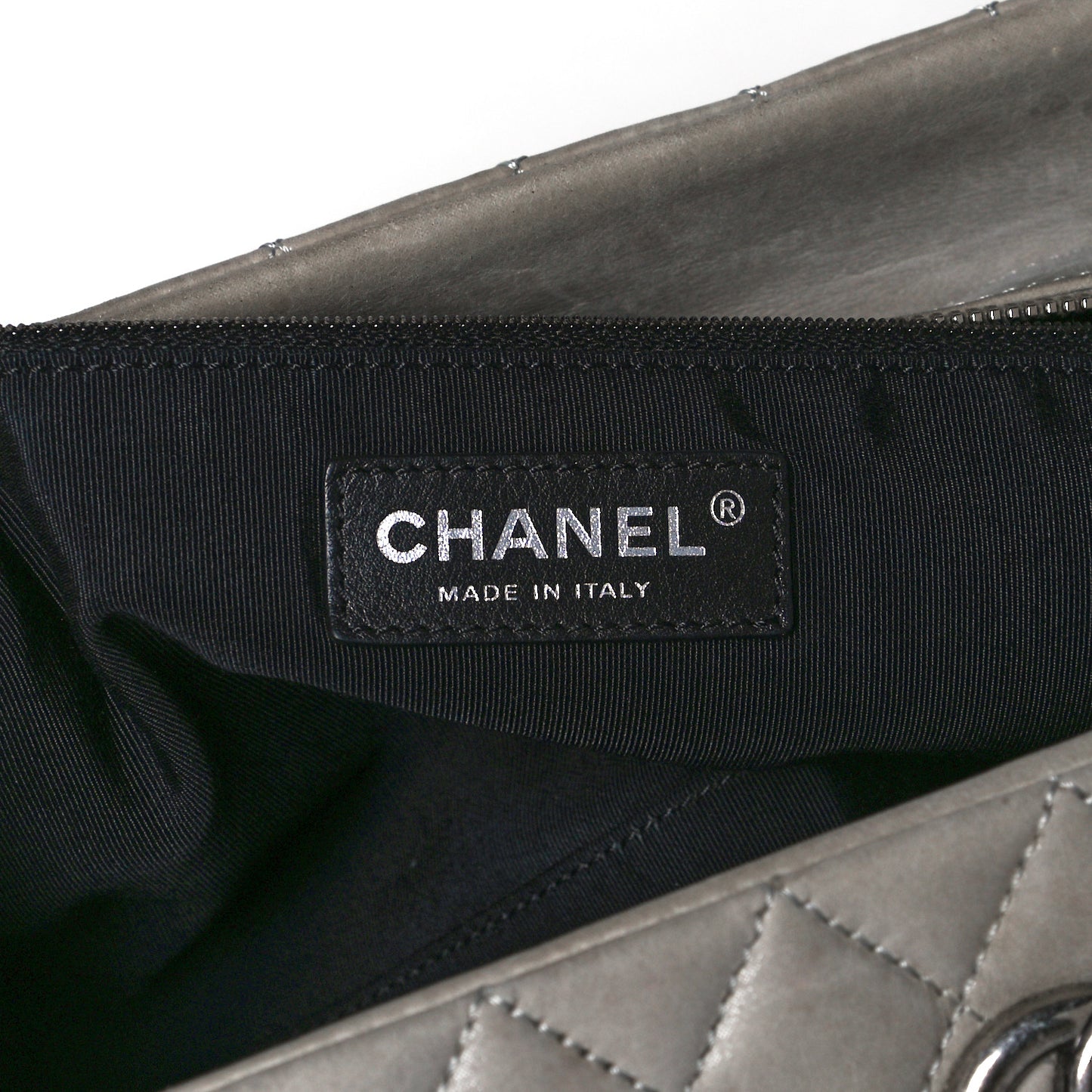 Iridescent Calfskin Chic Quilt Bowling Bag Grey