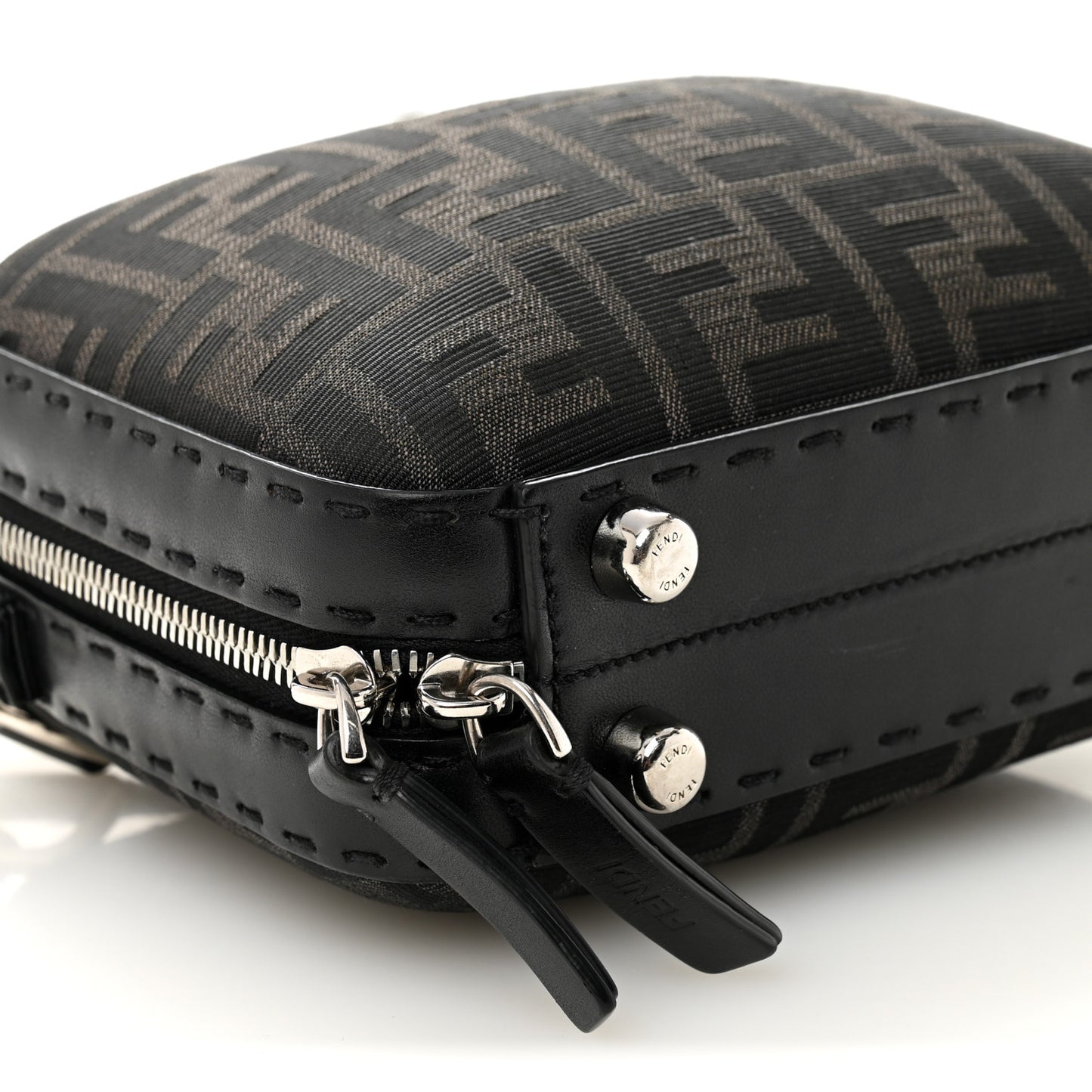 Recycled Fabric Jacquard Vitello Astro FF 1974 Mini Suitcase Bag Asfalto Black