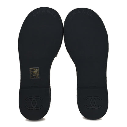 Chanel Lambskin Espadrille Mule Sandals 38 Black 5 of 8