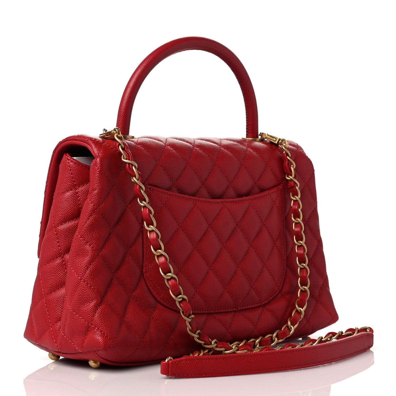 Chanel Caviar Quilted Small Coco Handle Flap Red 3 of 9