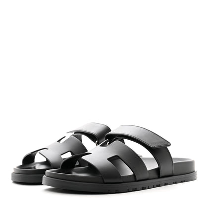 Hermes Calfskin Womens Chypre Sandals 39.5 Black 3 of 9