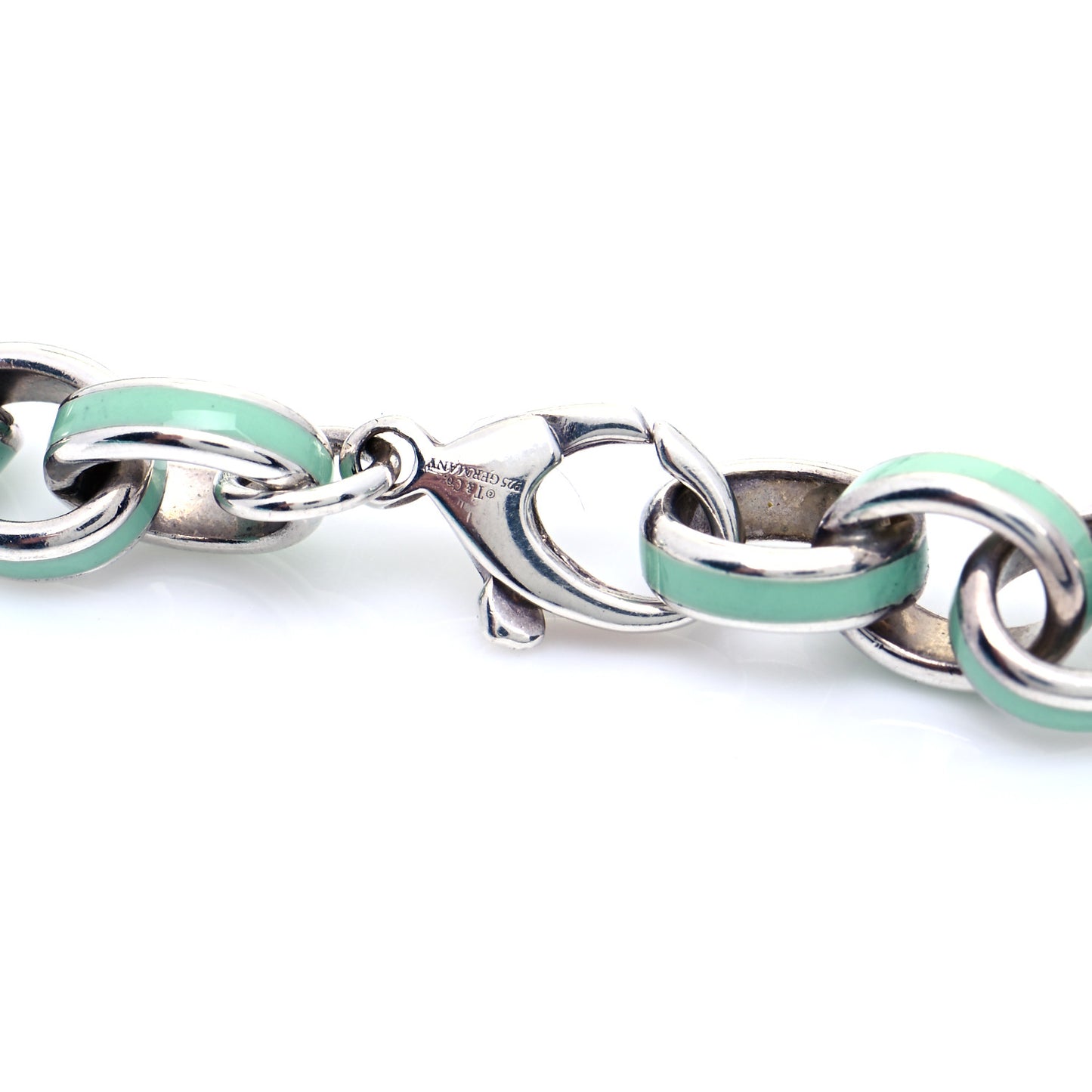 Sterling Silver Enamel Oval Link Bracelet Blue