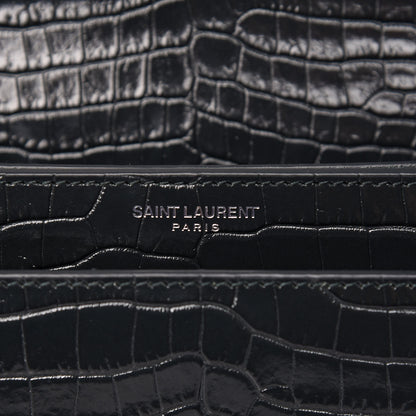 Saint Laurent Calfskin Crocodile Embossed Medium Monogram Sunset Dark Green 6 of 10