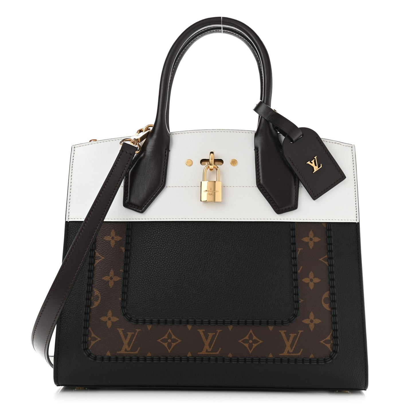 Calfskin Monogram City Steamer MM Black White