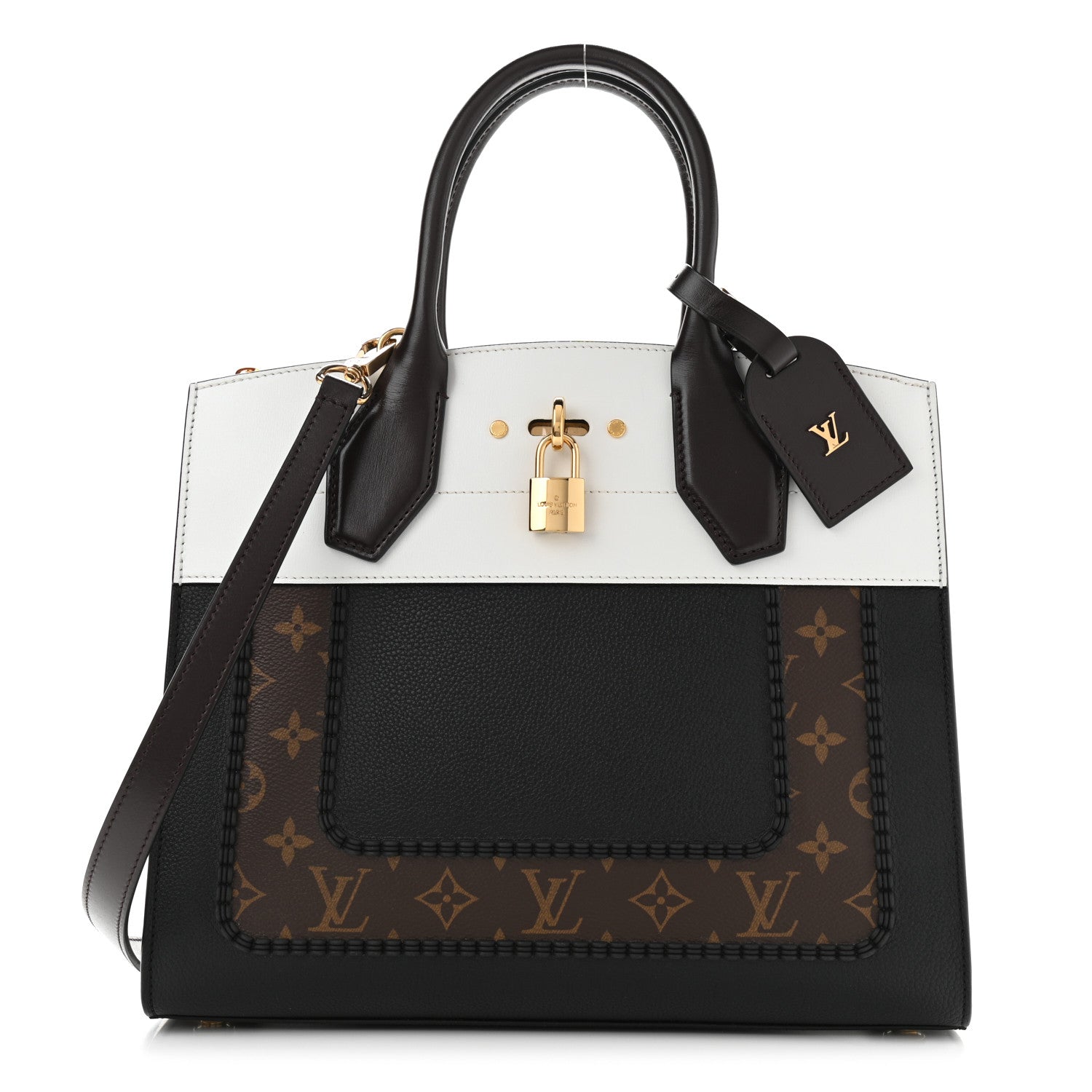 Louis Vuitton Calfskin Monogram City Steamer MM Black White 1 of 9