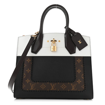 Louis Vuitton Calfskin Monogram City Steamer MM Black White 1 of 9