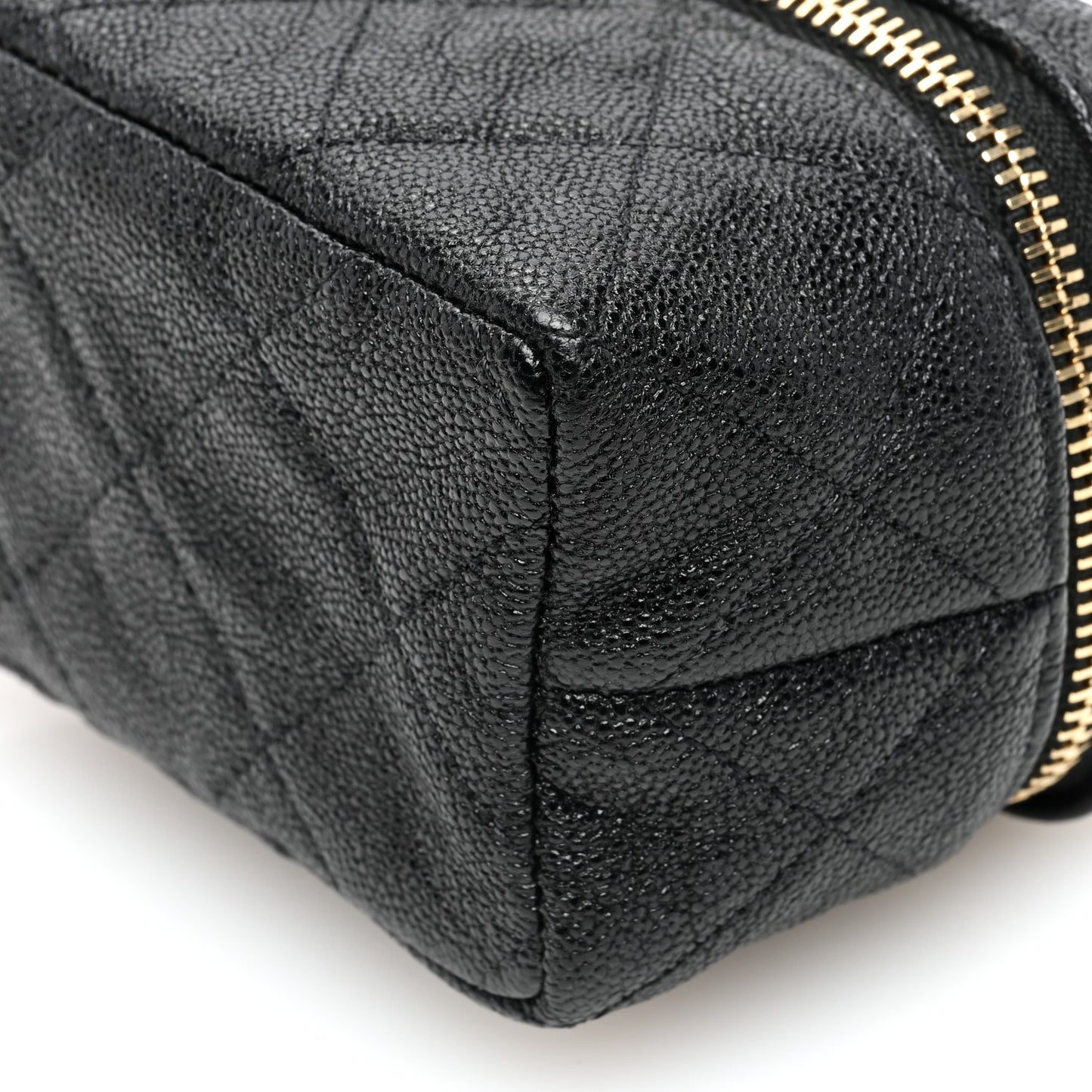 Caviar Quilted Mini Top Handle Vanity With Chain Black