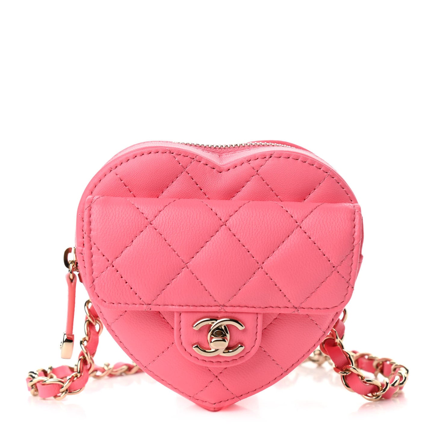 Lambskin Quilted CC In Love Heart Waist Belt Bag With Chain Pink