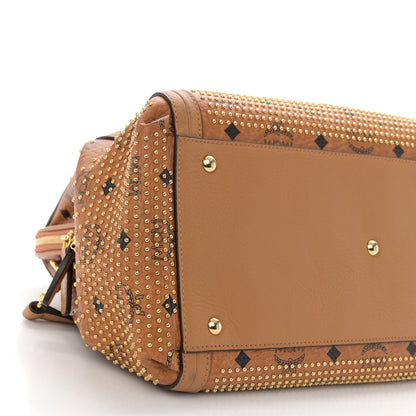 MCM Visetos Studded Boston Satchel Cognac 8 of 9