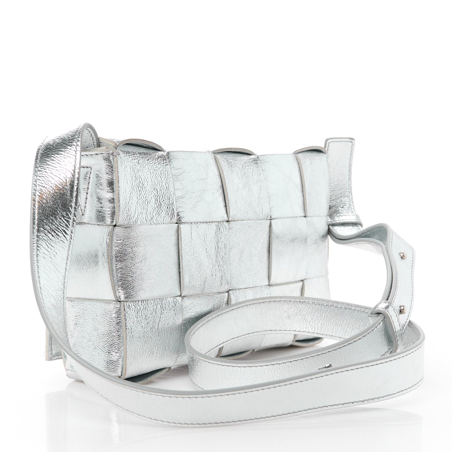 Metallic Lambskin Maxi Intrecciato Cassette Crossbody Bag Silver