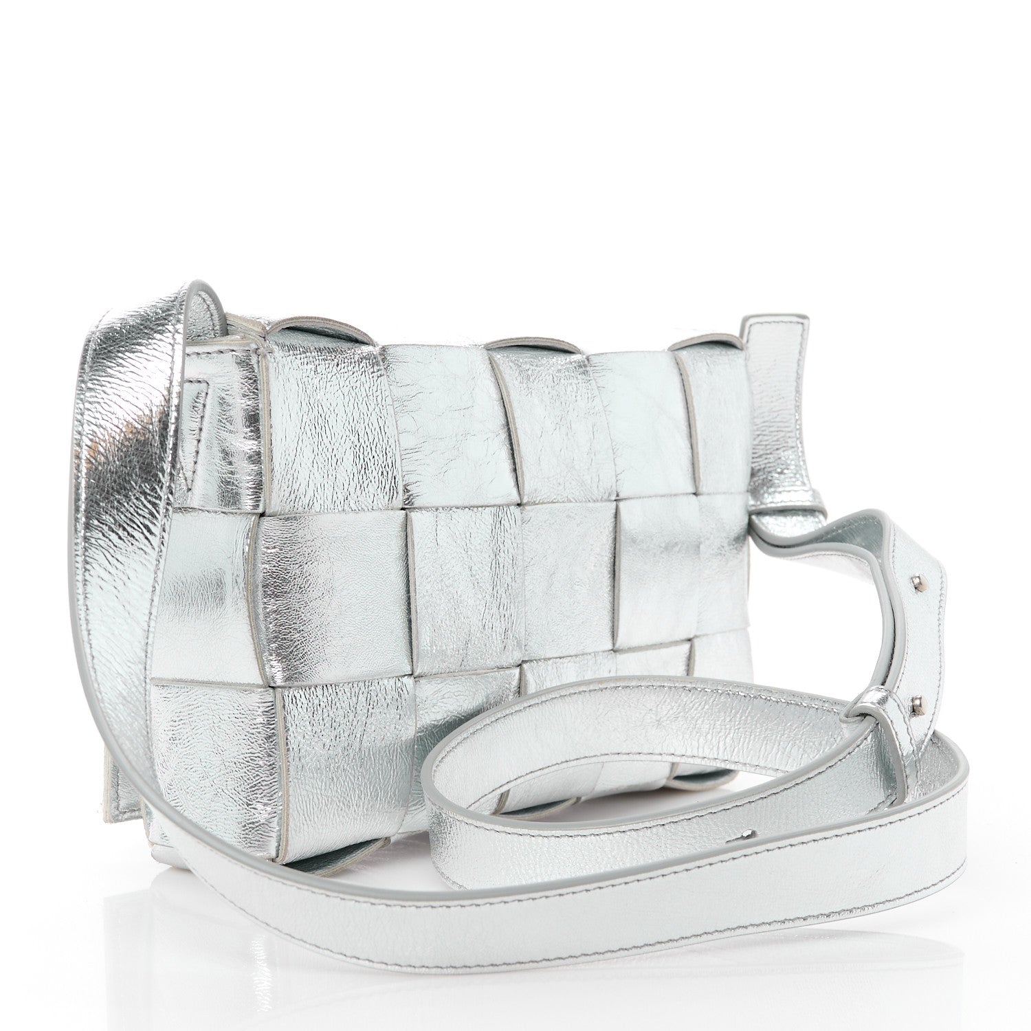 Bottega Veneta Metallic Lambskin Maxi Intrecciato Cassette Crossbody Bag Silver 3 of 10