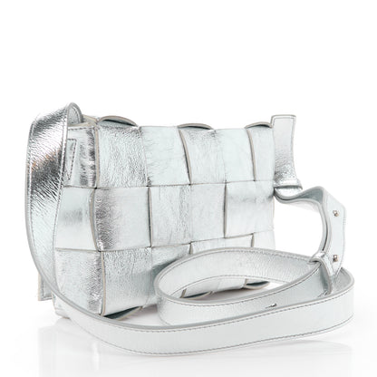 Bottega Veneta Metallic Lambskin Maxi Intrecciato Cassette Crossbody Bag Silver 3 of 10