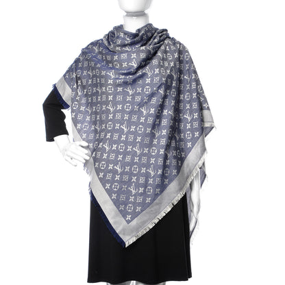 Louis Vuitton Wool Silk Monogram Denim Shawl Blue 2 of 4