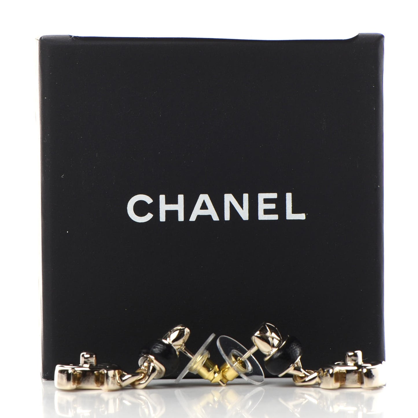 Lambskin CC Turnlock Drop Earrings Gold Black