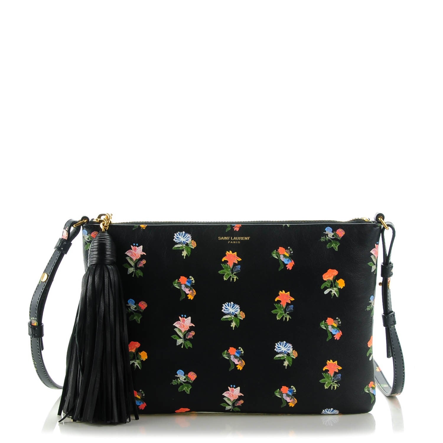 Saint Laurent Calfskin Flower Printed Small Monogram Crossbody Bag Black Multicolor 1 of 7