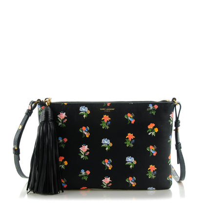 Saint Laurent Calfskin Flower Printed Small Monogram Crossbody Bag Black Multicolor 1 of 7