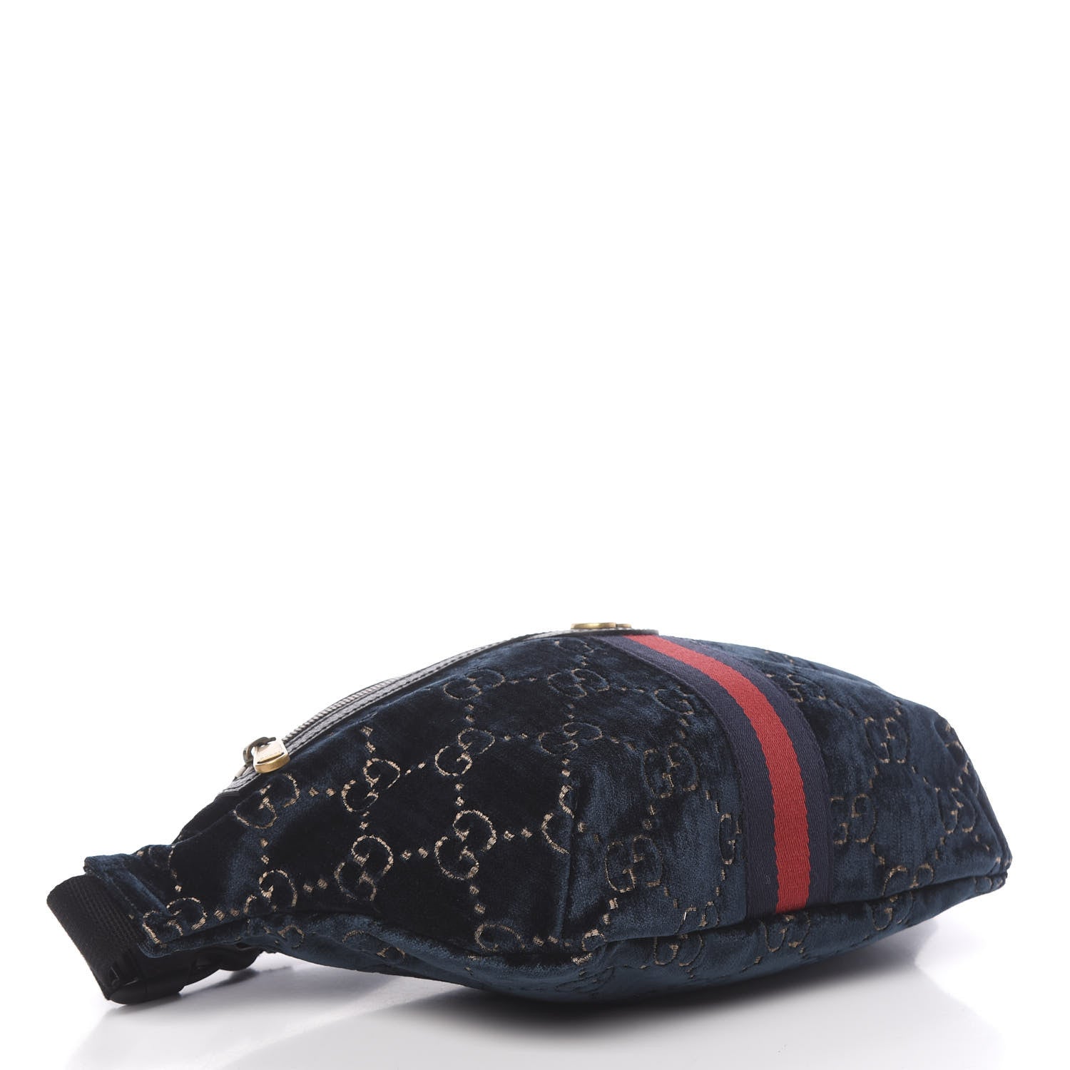 Gucci Velvet GG Monogram Web Belt Bag Blue Beige 4 of 10