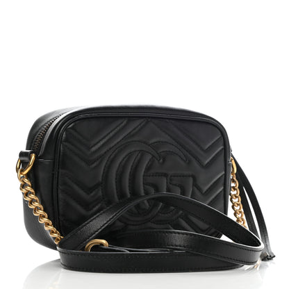 Gucci Calfskin Matelasse Mini GG Marmont Chain Shoulder Bag Black 3 of 12