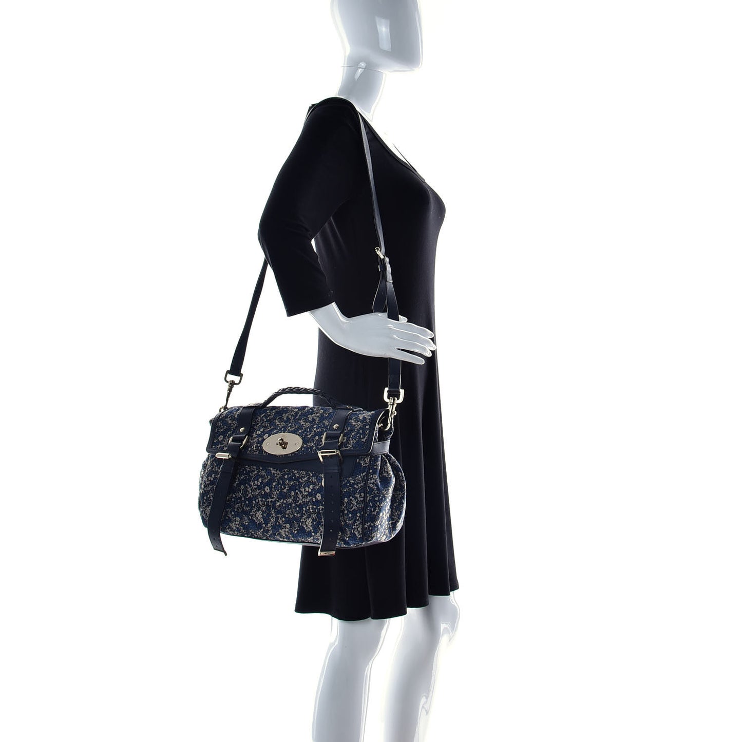 Gecko Jacquard Floral Alexa Satchel Navy