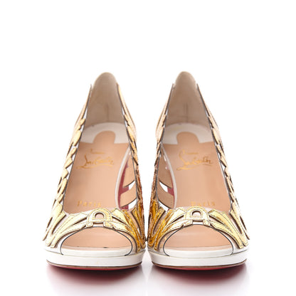 Christian Louboutin Metallic PVC Platform Peep Toe Pumps 36.5 White Gold 2 of 8