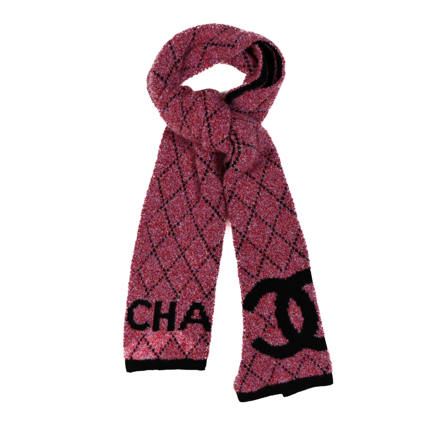 Wool Cashmere CC Scarf Dark Pink Black
