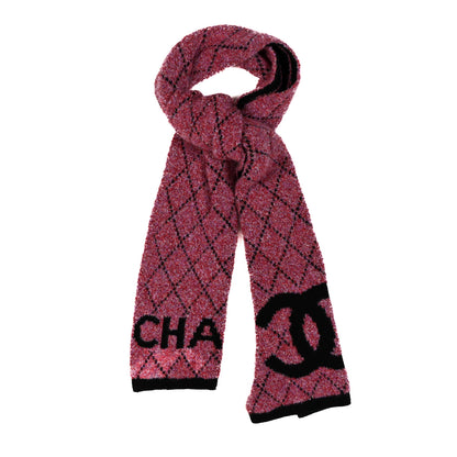 Chanel Wool Cashmere CC Scarf Dark Pink Black 1 of 4