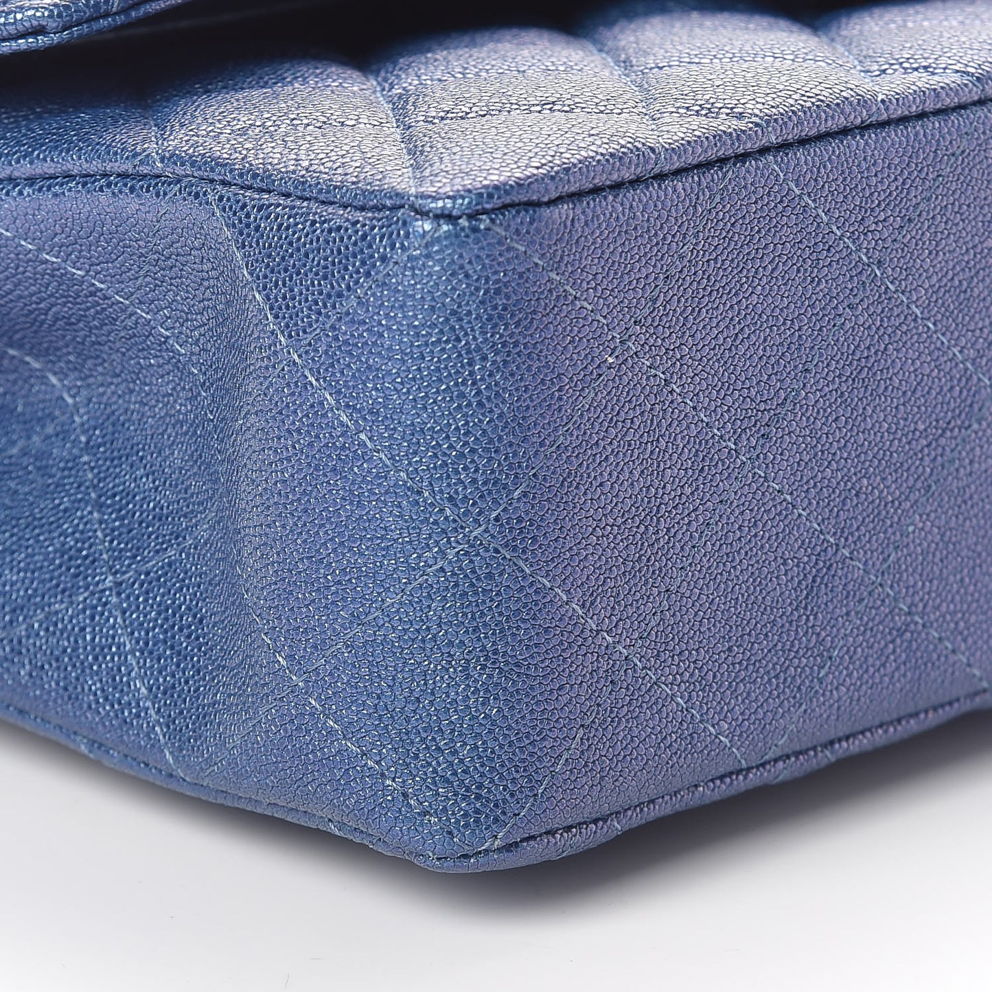 Iridescent Caviar Quilted Small Double Flap Dark Blue