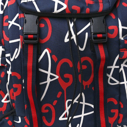 Gucci Techno Canvas GucciGhost Double Buckle Backpack Blue Agata Hibiscus Red 10 of 13