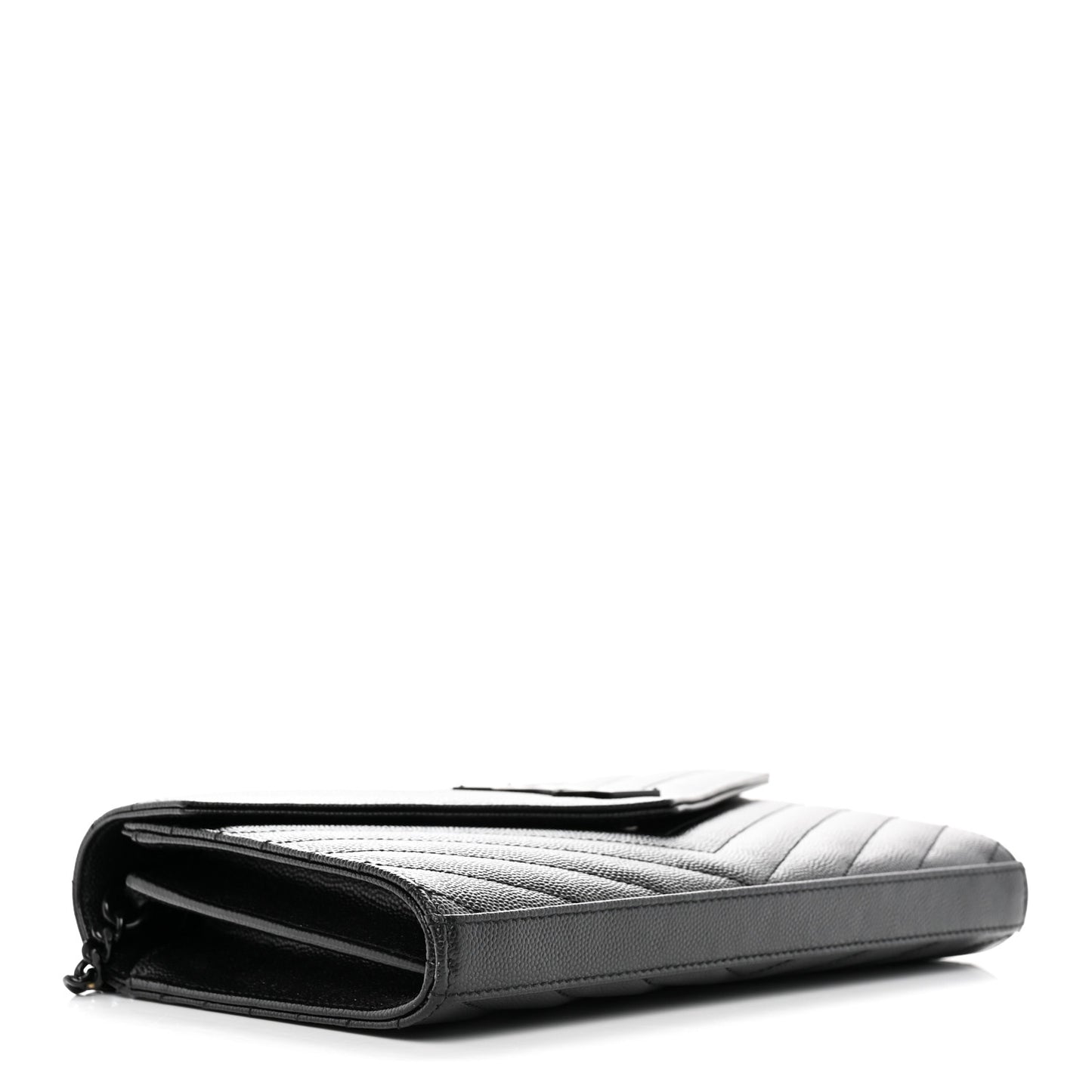 Grain De Poudre Matelasse Chevron Monogram Monochrome Chain Wallet Black