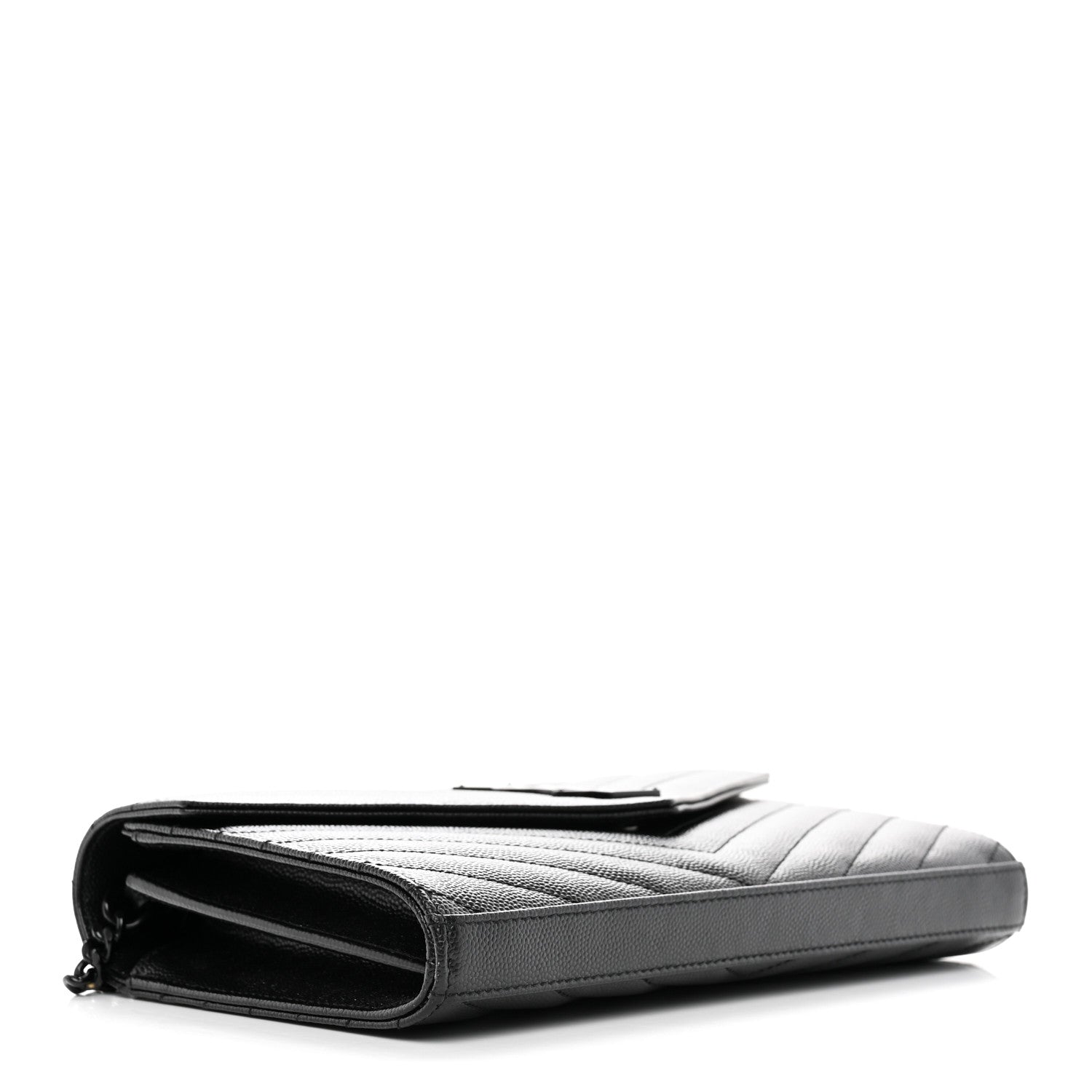 Saint Laurent Grain De Poudre Matelasse Chevron Monogram Monochrome Chain Wallet Black 4 of 12