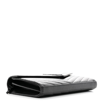 Saint Laurent Grain De Poudre Matelasse Chevron Monogram Monochrome Chain Wallet Black 4 of 12