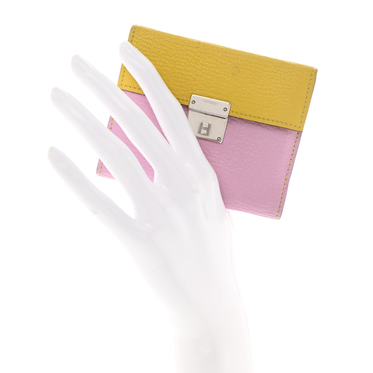 Chevre Mysore Mini Clic Card Holder Mauve Sylvestre Jaune de Naples