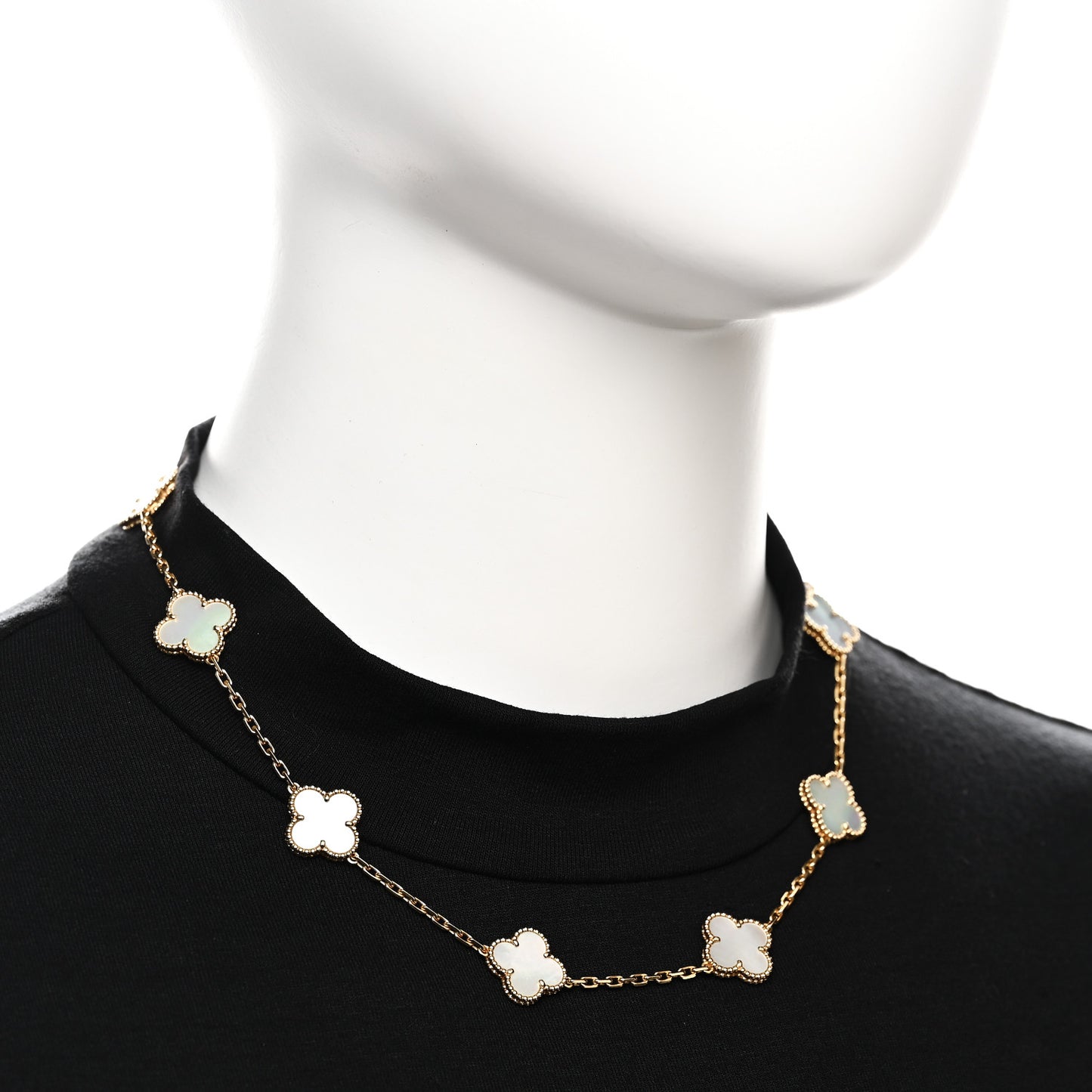 18K Yellow Gold Mother of Pearl 10 Motifs Vintage Alhambra Necklace