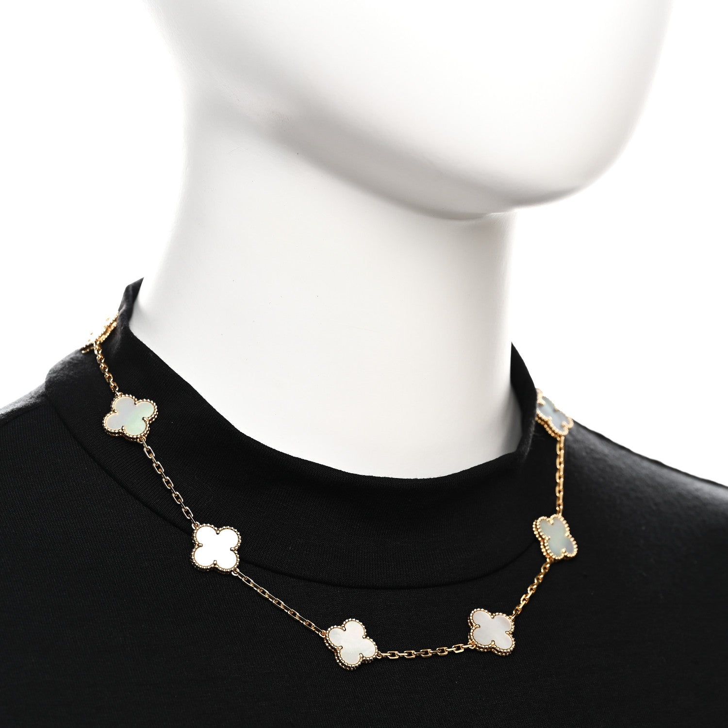 Van Cleef & Arpels 18K Yellow Gold Mother of Pearl 10 Motifs Vintage Alhambra Necklace 2 of 6