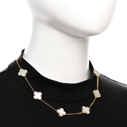 Van Cleef & Arpels 18K Yellow Gold Mother of Pearl 10 Motifs Vintage Alhambra Necklace 2 of 6