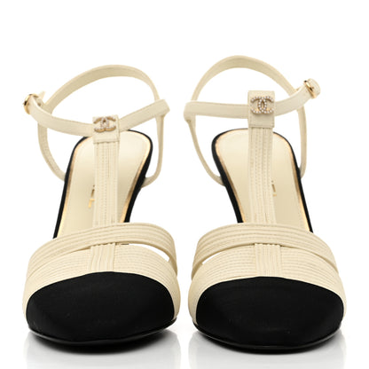 Chanel Lambskin Grosgrain Pearl CC Cap Toe Slingback Sandals 41 Ivory Black 2 of 9