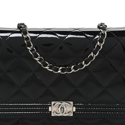 Chanel Patent Calfskin Quilted Boy Wallet On Chain WOC Black 9 of 11