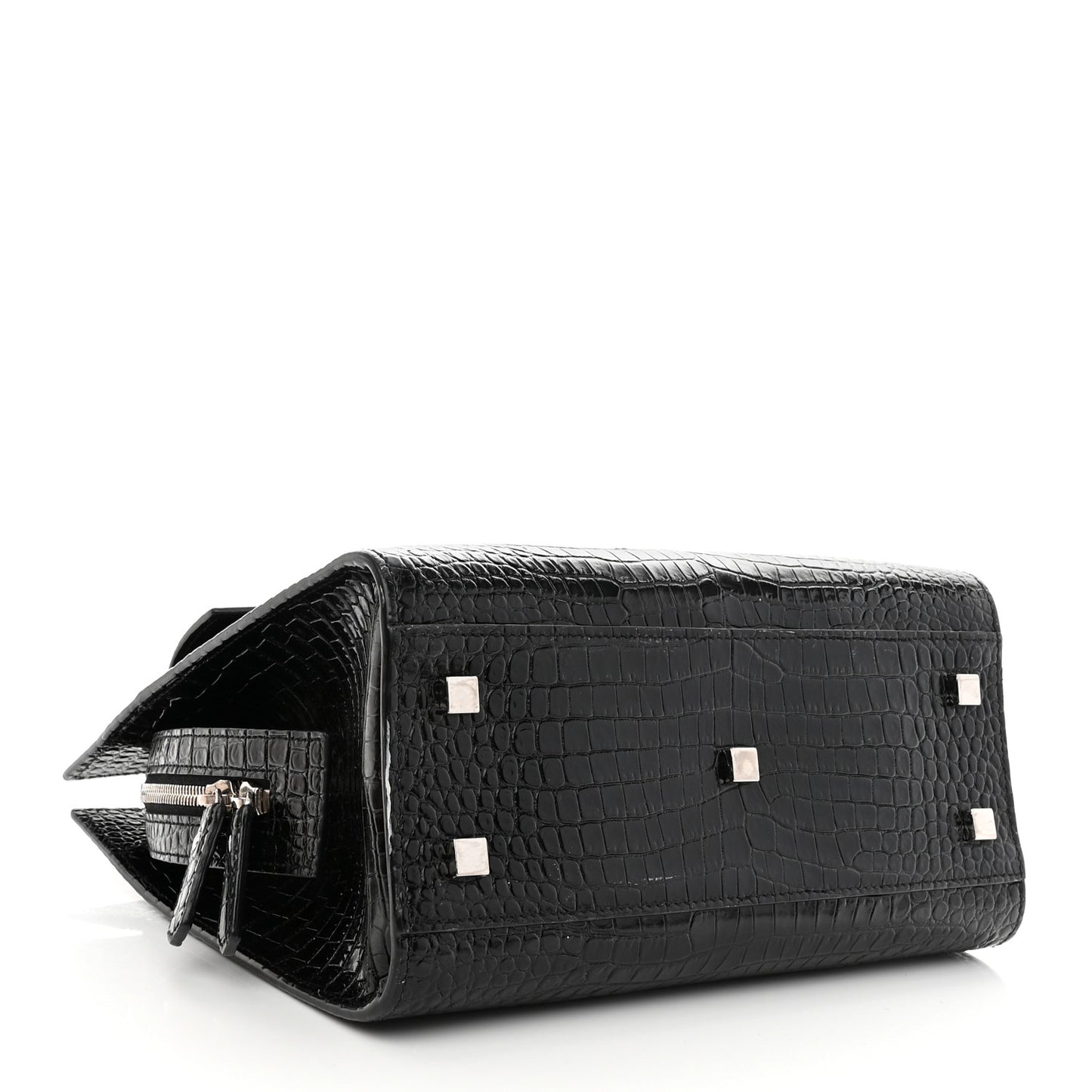 Calfskin Crocodile Embossed Small Uptown Tote Black