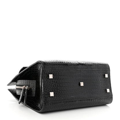 Saint Laurent Calfskin Crocodile Embossed Small Uptown Tote Black 4 of 11
