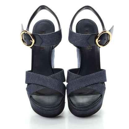 Louis Vuitton Canvas Blue Shore Wedge Sandal 36 Marine 5 of 11