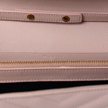 Saint Laurent Grain De Poudre Matelasse Chevron Monogram Chain Wallet Pale Blush 9 of 12