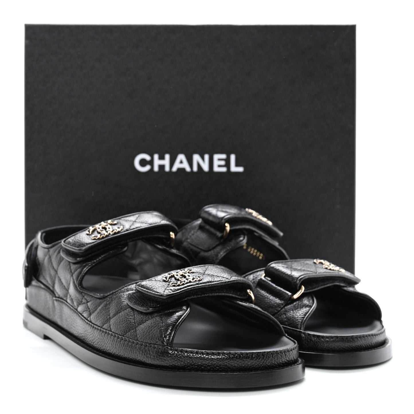 Grained Calfskin Velcro Dad Sandals 38.5 Black