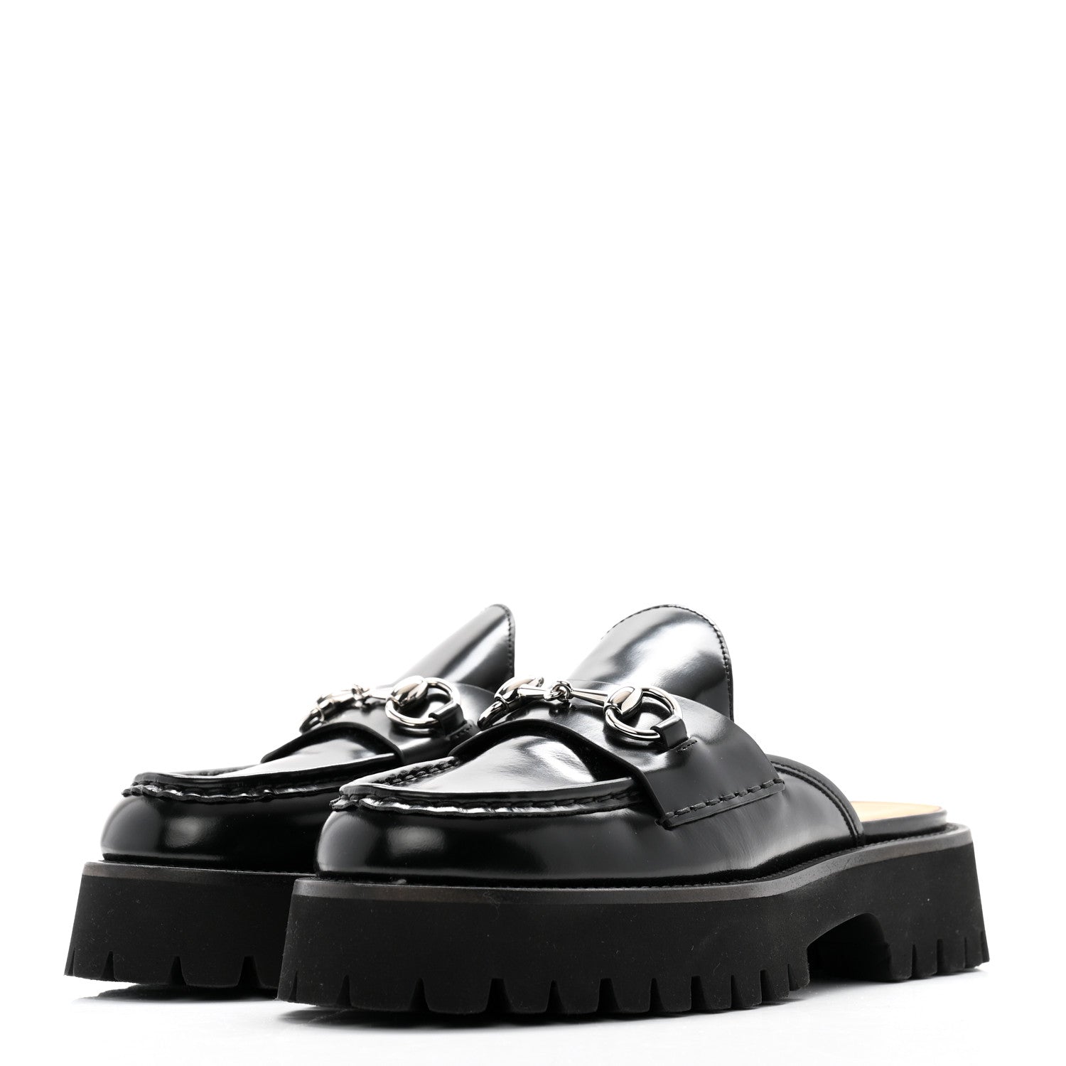 Gucci Magnum Calfskin Womens Horsebit Platform Mules 37.5 Black 3 of 11