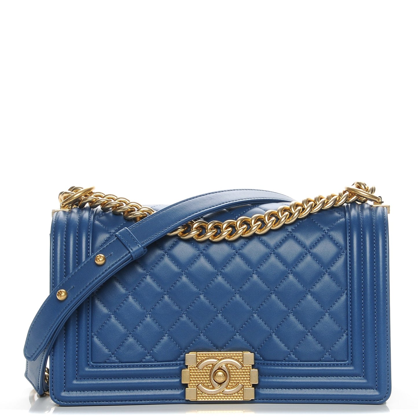Lambskin Quilted Medium Boy Flap Blue