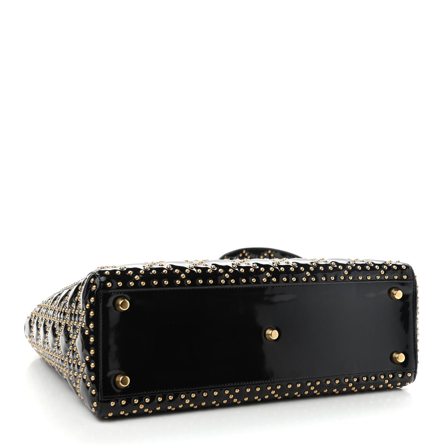 Patent Cannage Studded Large Lady Dior Black