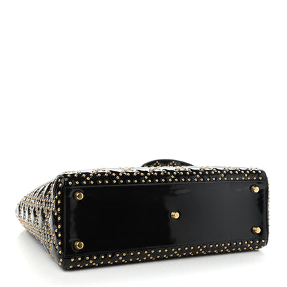 Christian Dior Patent Cannage Studded Large Lady Dior Black 4 of 9