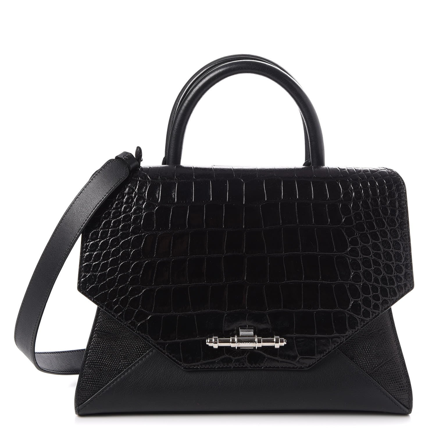Givenchy Calfskin Crocodile Embossed Small Obsedia Satchel Black 1 of 10