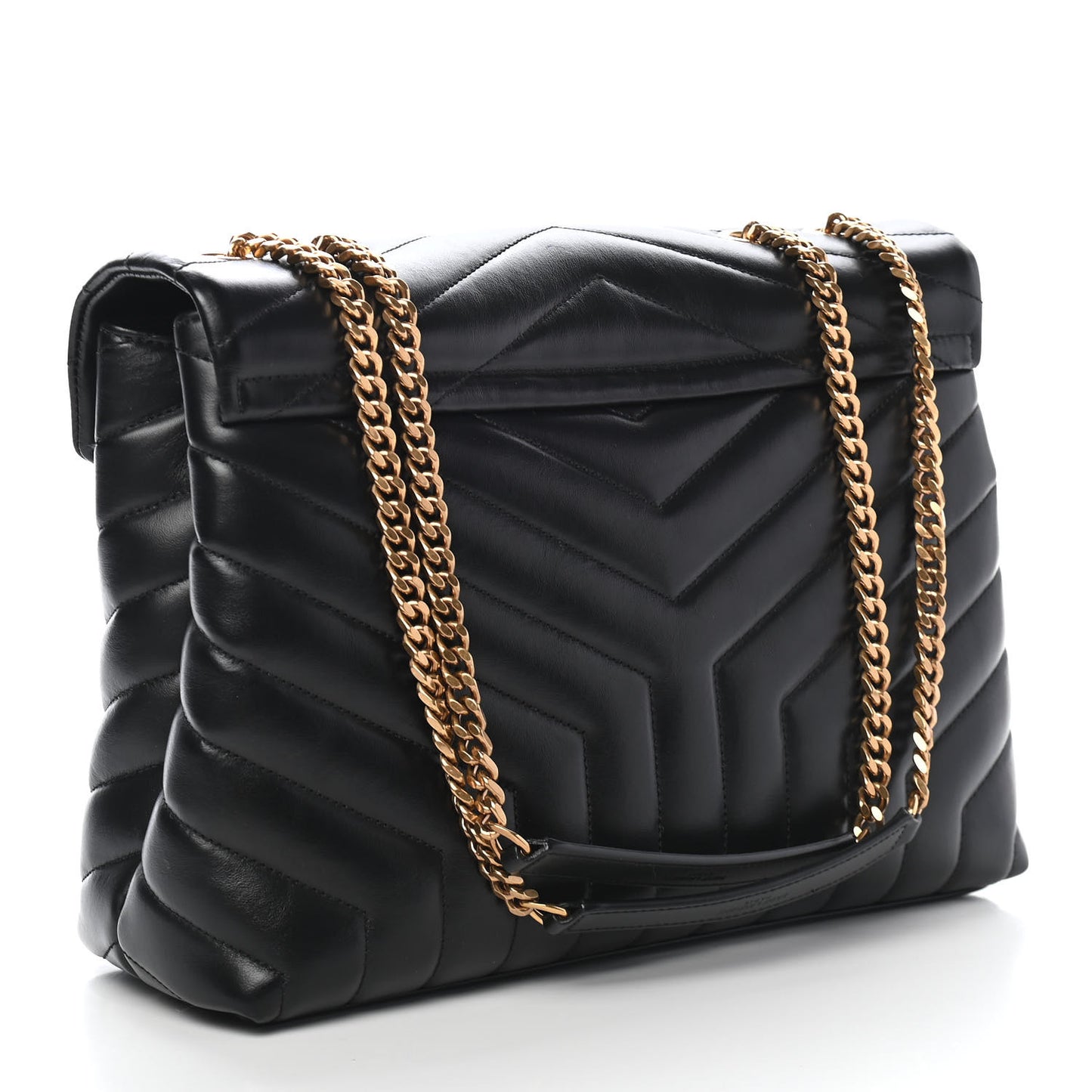 Calfskin Y Quilted Monogram Medium Loulou Chain Satchel Black