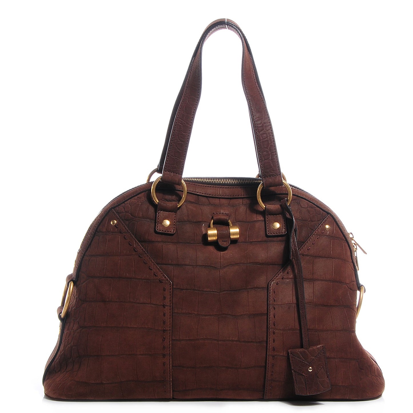Crocodile Embossed Large Nubuck Muse Brown